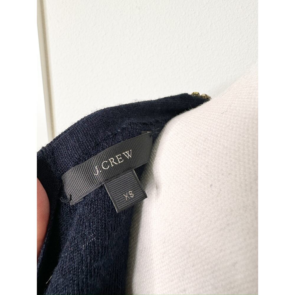 J. Crew Crystal Jewel Embellished Collar Navy Blue Knit Sweater XS - Picture 5 of 5